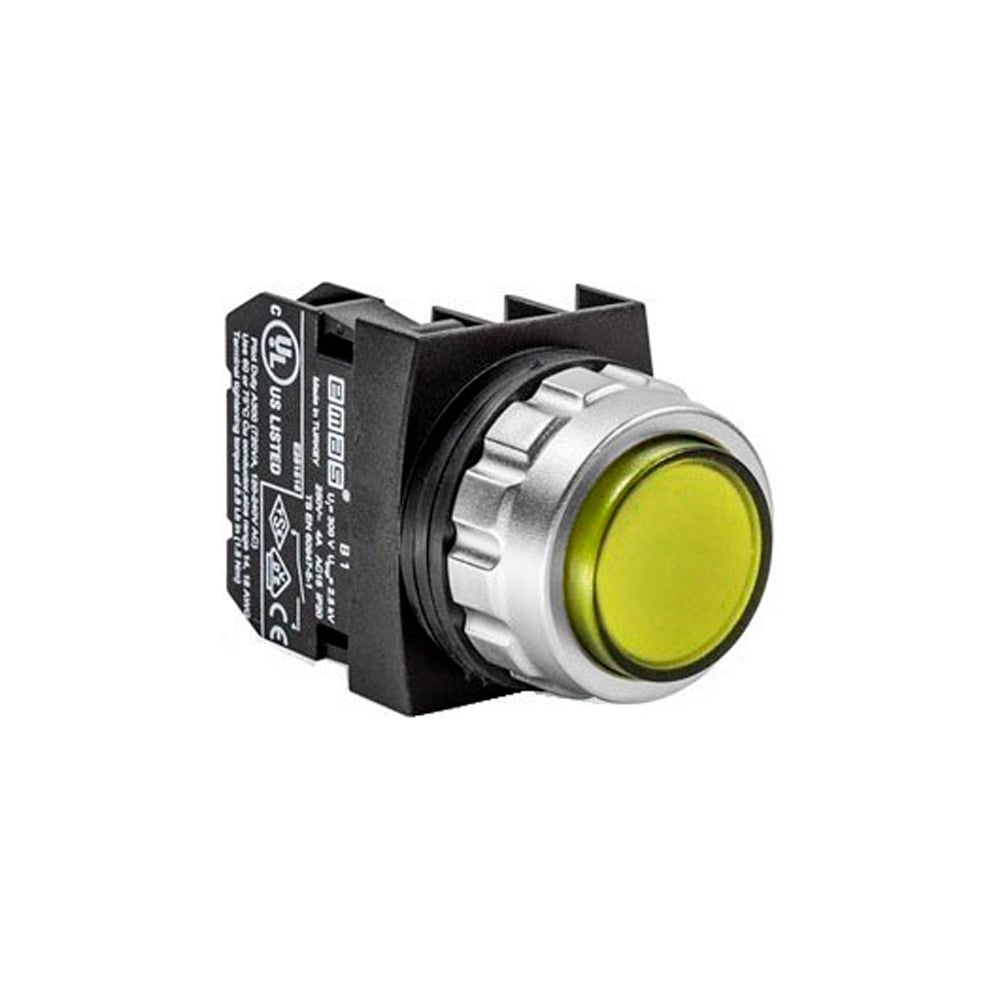 Изображение товара Желтая выступающая кнопка Emas серии H 30мм 250В 4А IP50 для промышленных панелей управления