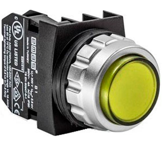 Изображение товара Кнопка выступающая Emas (1НО+1НО), жёлтый цвет, серия H (30мм) (250В AC, 4А), IP50 H101HS