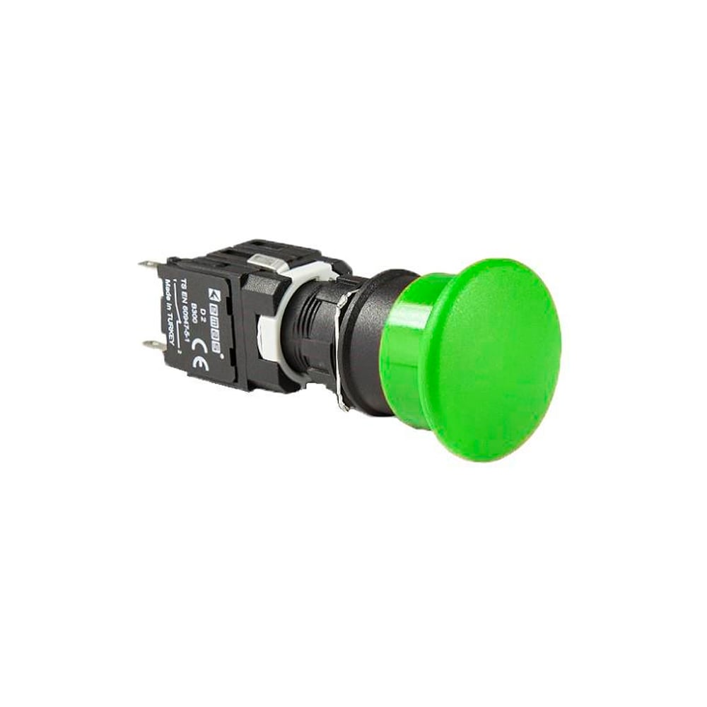 Изображение товара Кнопка выключатель Emas Грибок 30 мм зелёный без фиксации серия D