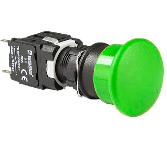 Изображение товара Кнопка Emas Грибок 30мм (1НЗ), зелёный цвет, без фиксации, серия D (250В AC, 1,5А), IP50 D200YM30Y