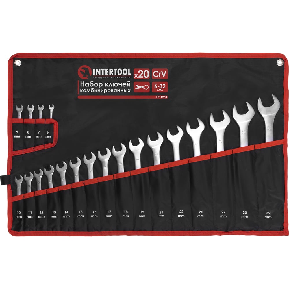 Изображение товара Набор ключей комбинированных INTERTOOL 20шт. 6-32мм Cr-V чехол HT-1253