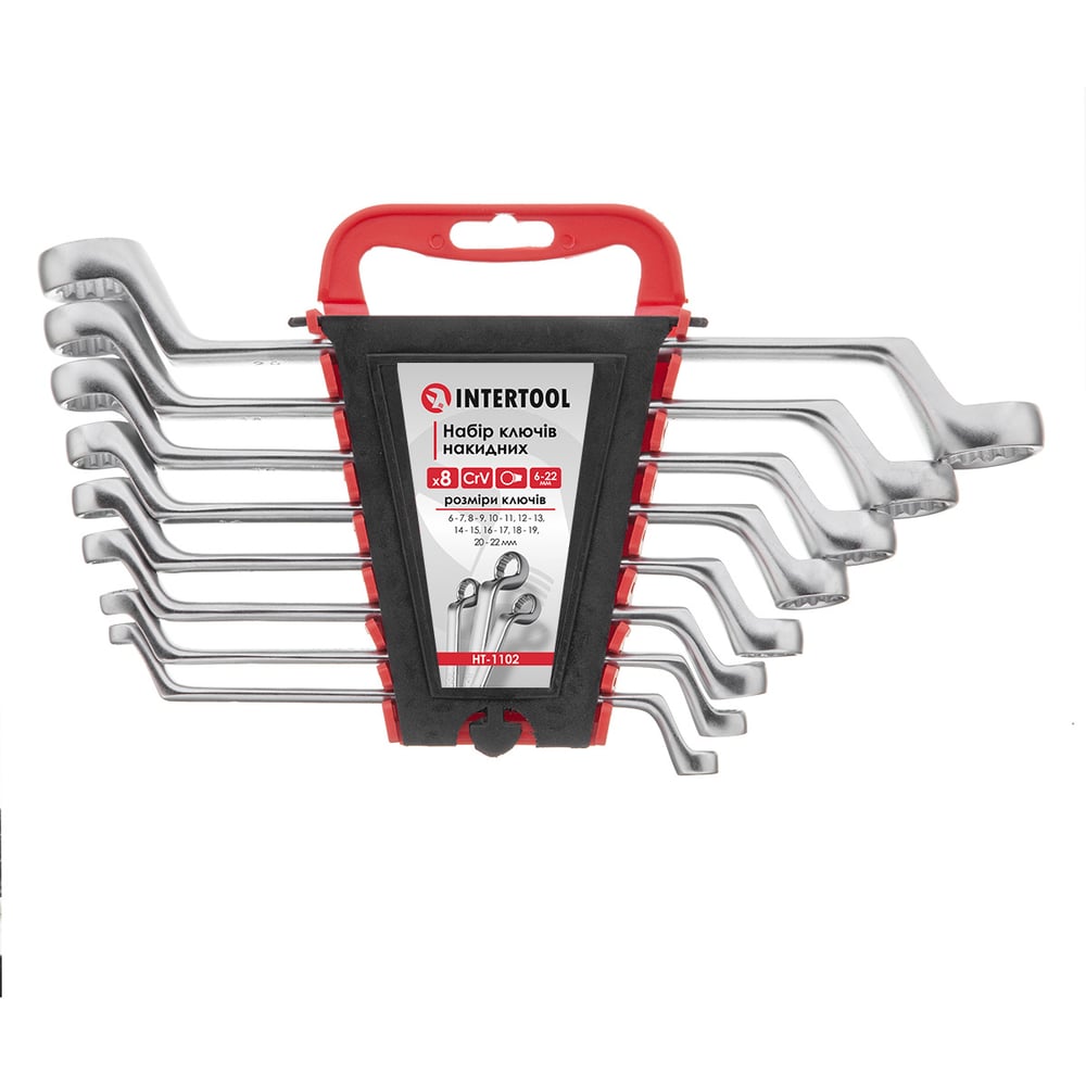 Изображение товара Набор ключей накидных INTERTOOL 8 шт., 6-22 мм, Cr-V, прямой, пластиковый держатель