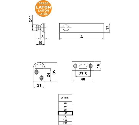 Изображение товара Задвижка Amig латунь 600-100