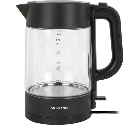 Изображение товара Чайник электрический BRASSON KT-727, 1,7л, 2200 Вт, стекло, графит, 455190