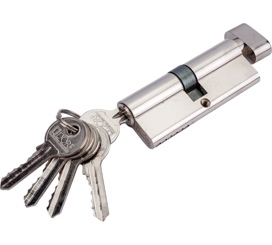 Изображение товара Цилиндр замка DORF ключ/барашек, английский, 5 ключей, никель 40х40 DORF_80(40x40)_k_kn