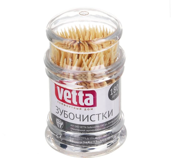Изображение товара Зубочистки VETTA 180 шт, бамбук, акриловая упаковка 437-242