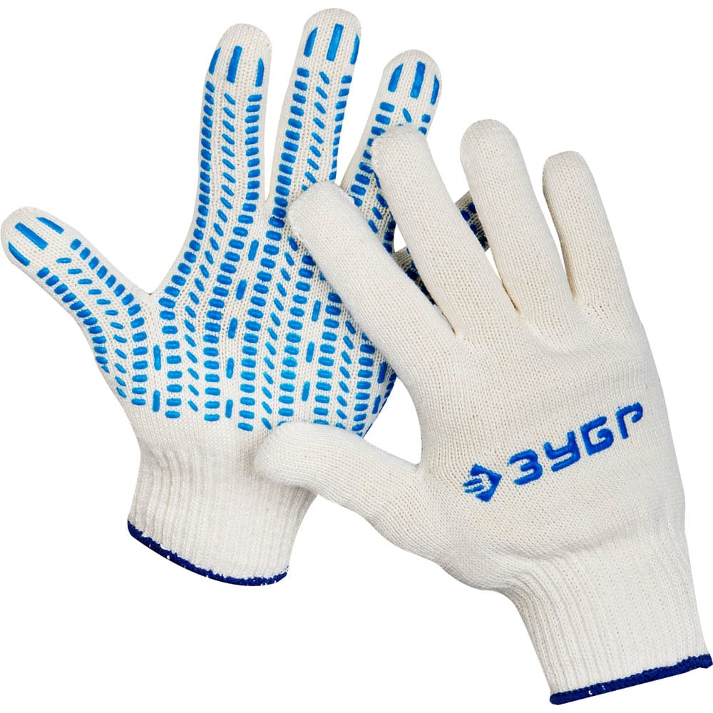 Хлопчатобумажные с защитой от скольжения перчатки ЗУБР трикотажные с защитой от скольжения перчатки зубр