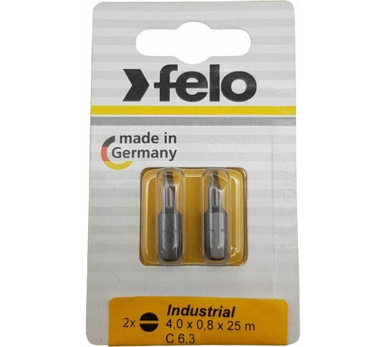 Изображение товара Бита плоская шлицевая 4.0x0.8x25 мм, серия Industrial, 2 шт в блистере Felo 02041036