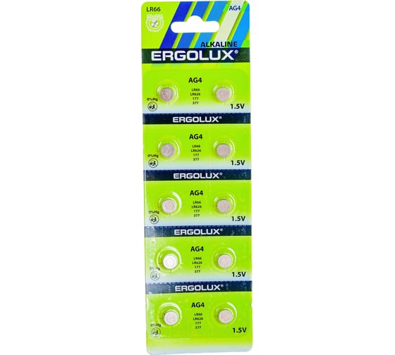Изображение товара Батарейка для часов Ergolux AG 4 BL-10 AG4-BP10, LR66 /LR626 /177 /377 (блистер, 10 шт.) 14315