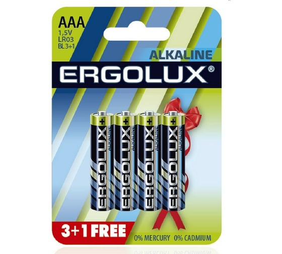 Изображение товара Батарейка Ergolux Alkaline LR03 BL 3+1FREE LR03 BL3+1, 1.5В, блистер 4 шт. 12865