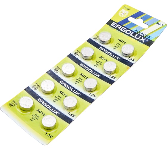 Изображение товара Батарейка для часов Ergolux AG13 BL-10 AG13-BP10, LR44 /LR1154 /A76 /357, блистер 10 шт. 14324