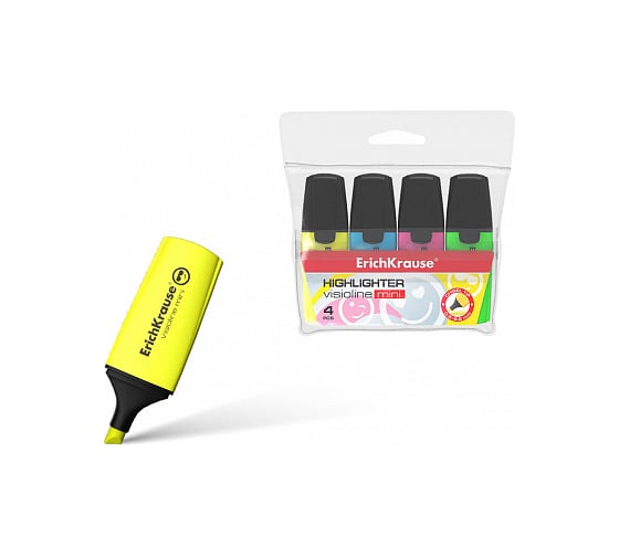 Изображение товара Текстмаркер ErichKrause Visioline Mini в футляре по 4 шт 42757