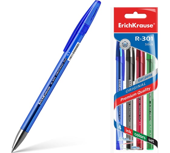 Изображение товара Гелевая ручка ErichKrause R-301 Original Gel Stick 0.5 в пакете по 4 шт 45157