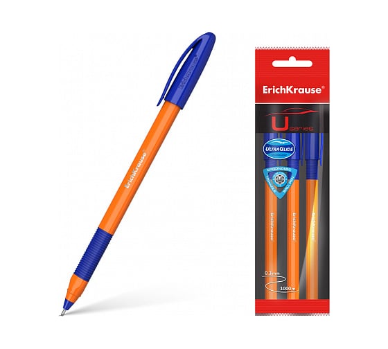 Изображение товара Шариковая ручка ErichKrause U-109 Orange Stick&Grip 1.0, синий в пакете по 3 шт 47592