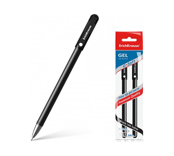 Изображение товара Гелевая ручка ErichKrause e G-Soft, черный в пакете по 2 шт 39520