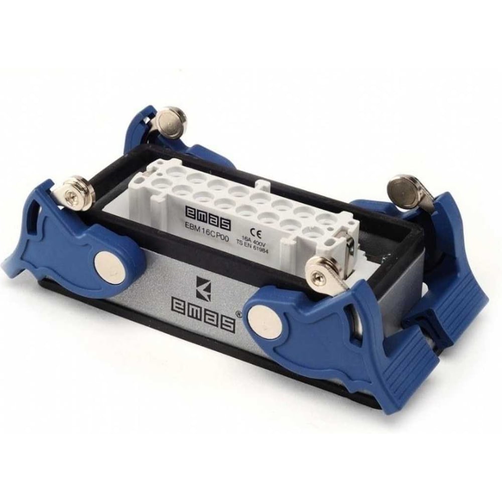 Изображение товара Кожух Emas с гнездом (монтаж на перегородке) металлический, 16 полюсов, 16A, нижний ввод, фиксаторы металл, IP65 EBM16PM47