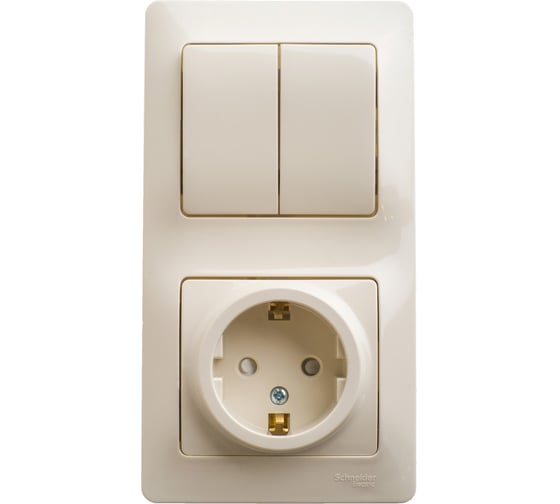 Изображение товара Комбинированный блок розетка + 2-клавишный выключатель Systeme Electric GLOSSA бежевый GSL000274