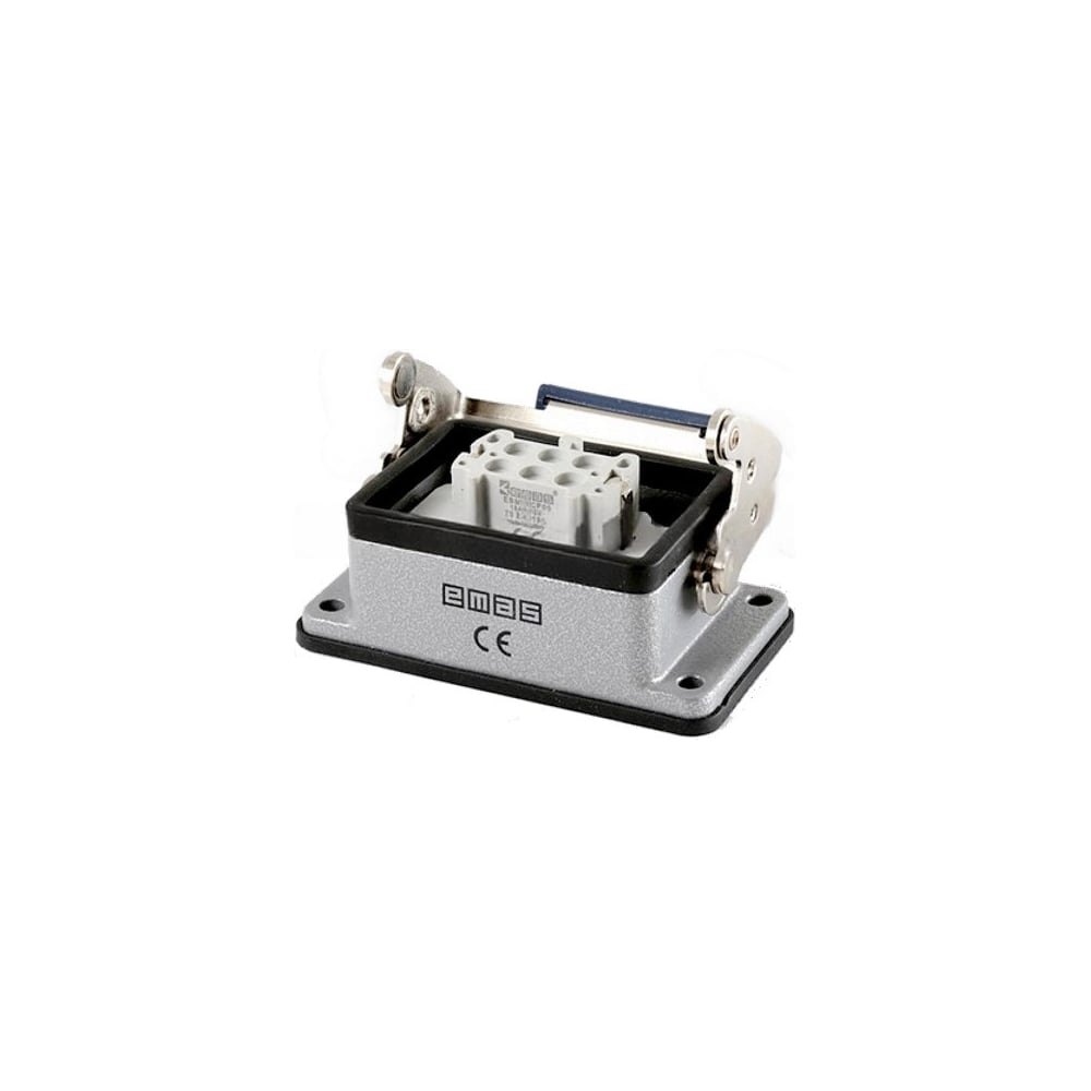 Изображение товара Кожух Emas с гнездом (монтаж на перегородке) металлический, 6 полюсов, 16A, нижний ввод, фиксаторы металл, IP65 EBM06PM46