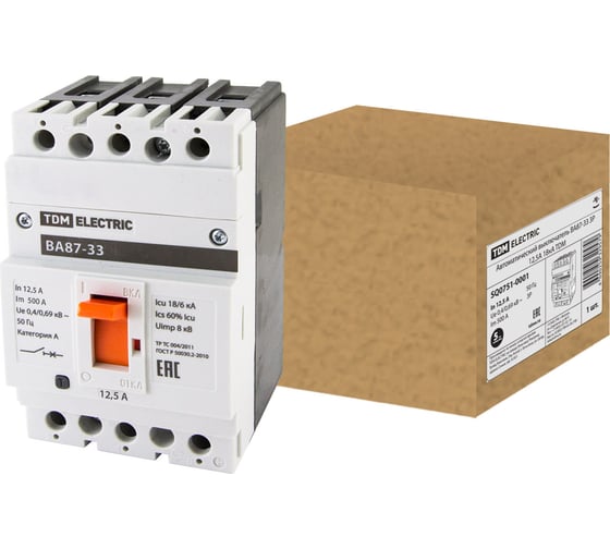 Изображение товара Автоматический выключатель TDM ELECTRIC ВА87-33 3Р 12,5А 18кА SQ0751-0001