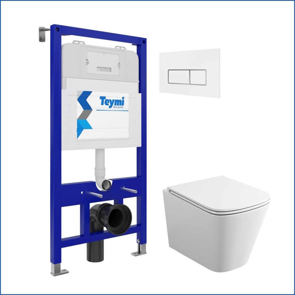 Изображение товара Инсталляция с унитазом комплект 5 в 1 Teymi Helmi подвесной безободковый с микролифтом