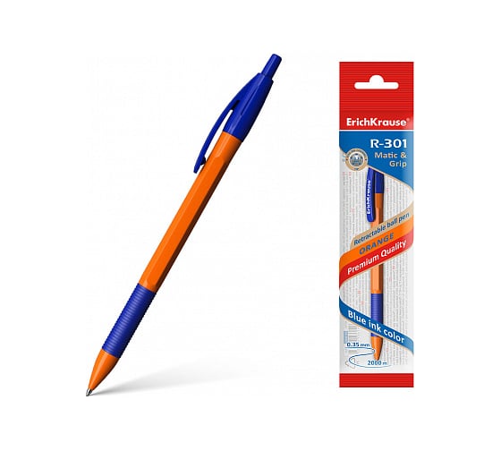 Изображение товара Ручка ErichKrause шариковая автоматическая R-301 с резиновым хватом Охра 0,7, цвет чернил синий 46763