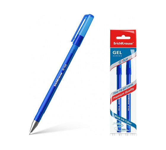 Изображение товара Гелевая ручка ErichKrause G-Ice, синий в пакете по 2 шт 39511