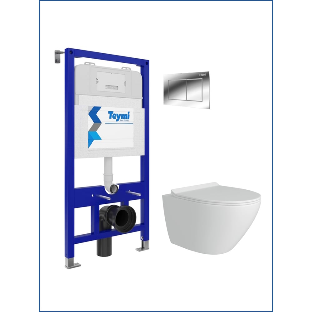 Изображение товара Комплект унитаза и инсталляции Teymi Aina 52 с клавишей хром и сиденьем Lina Pro