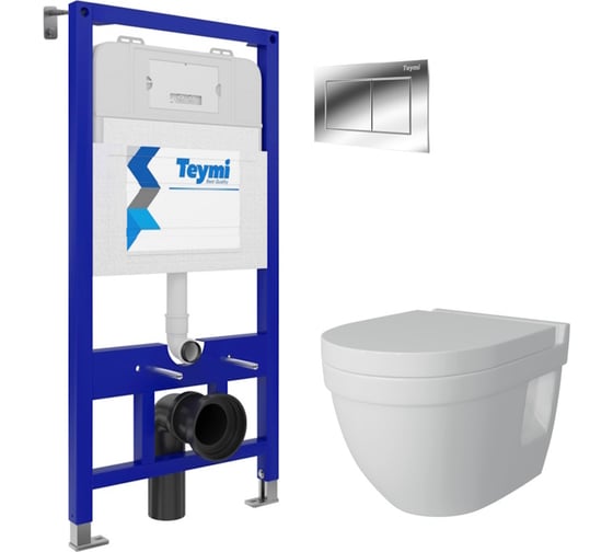 Изображение товара Комплект Teymi инсталляция Aina 52 + клавиша смыва Aina хром + подвесной унитаз с T70801 ЦБ-00298887