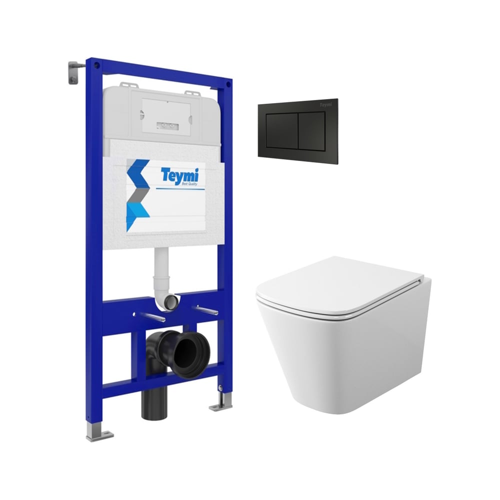 Изображение товара Комплект 5 в 1: Инсталляция Teymi Aina 52 + клавиша смыва Aina черная + подвесной унитаз с микролифтом Helmi Vortex + крепеж T70738 ЦБ-00272587