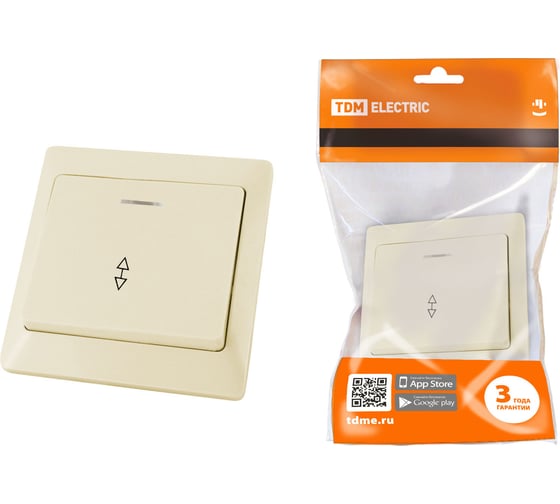Изображение товара Выключатель слоновая кость 1 клавишный на 2 направления с подсветкой TDM ELECTRIC 10А, серия "Ильмень" SQ1823-0106