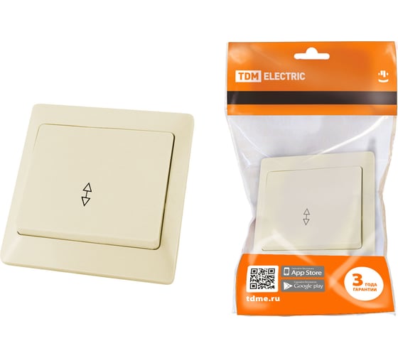 Изображение товара Выключатель слоновая кость 1 клавишный на 2 направления TDM ELECTRIC 10А, серия "Ильмень" SQ1823-0105