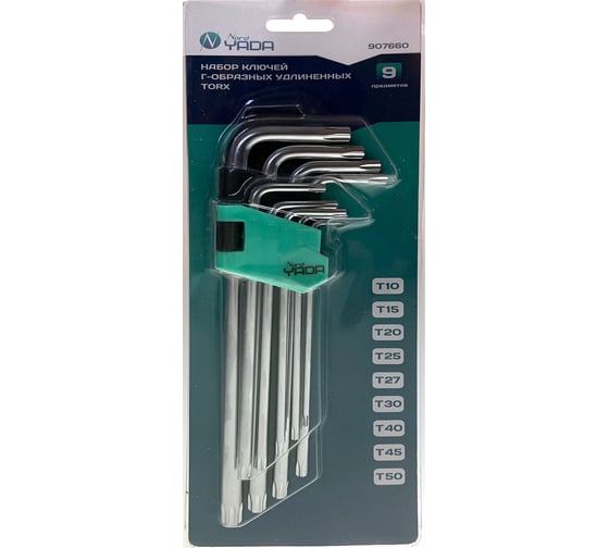 Изображение товара Набор Г-образных удлиненных ключей Nord-Yada TORX 9 предметов T10, T15, T20, T25, T27, T30, T40, T45, T50 ТМ Nord YADA