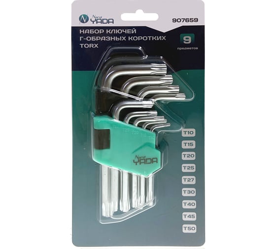 Изображение товара Набор Г-образных коротких ключей Nord-Yada TORX 9 предметов  T10, T15, T20, T25, T27, T30, T40, T45, T50 ТМ Nord