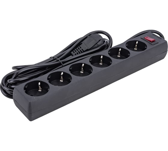 Изображение товара Сетевой фильтр ExeGate SP-6-5B 6евро с заземлением 5м защита от перегрузки выключатель с подсветкой черный 119395