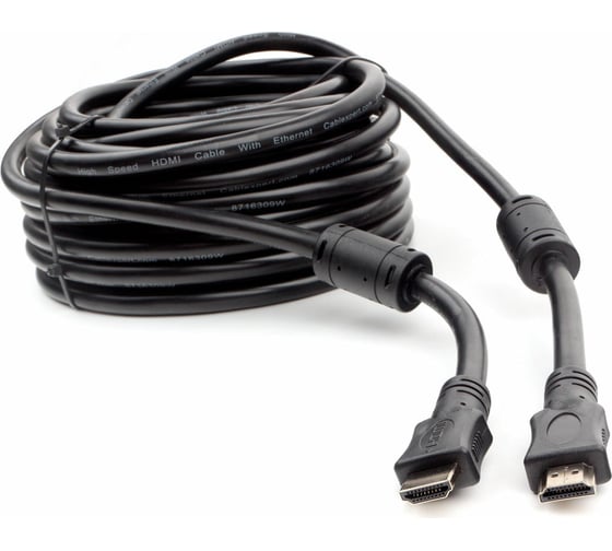 Изображение товара Кабель HDMI Cablexpert 19M/19M, v2.0, медь, позол.контакты, экран, 2 фер.кольца, 15м, черный, пакет, HDMI CCF2-HDMI4-15M