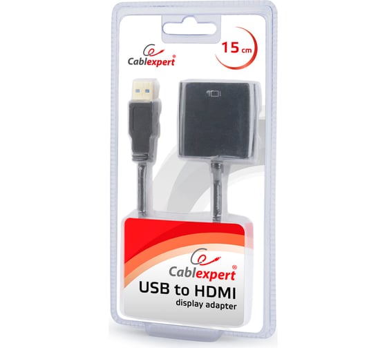 Изображение товара Конвертер Cablexpert USB 3.0 - HDMIA-USB3-HDMI-02, AM/HDMI V1.4, черный, блистер A-USB3-HDMI-02