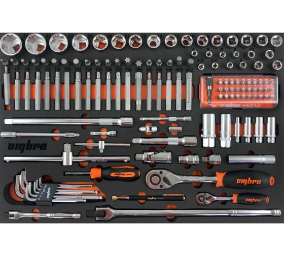 Изображение товара Набор головок с аксессуарами и битами Ombra OMT131STE в EVA ложементе 560х375 мм, 131 предмет 56127