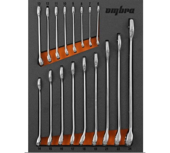 Изображение товара Набор комбинированных ключей Ombra OMT17STE в EVA ложементе 280х375 мм, 17 предметов 56131