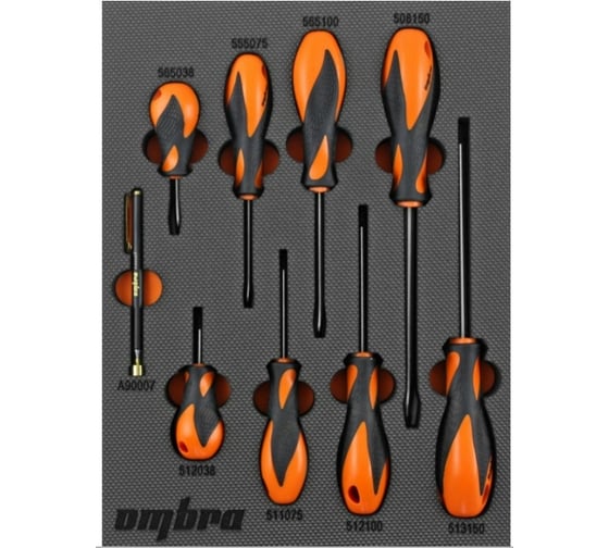 Изображение товара Набор стержневых отверток Ombra OMT9STE Basic в EVA ложементе 280х375 мм, 9 предметов 56129