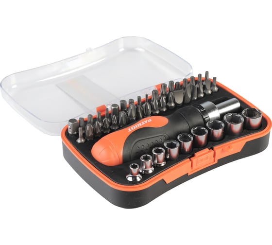 Изображение товара Отвертка-трещотка с битами и торцевыми головками PATRIOT SPS-46 46 предметов Patriot (1165) 350003304