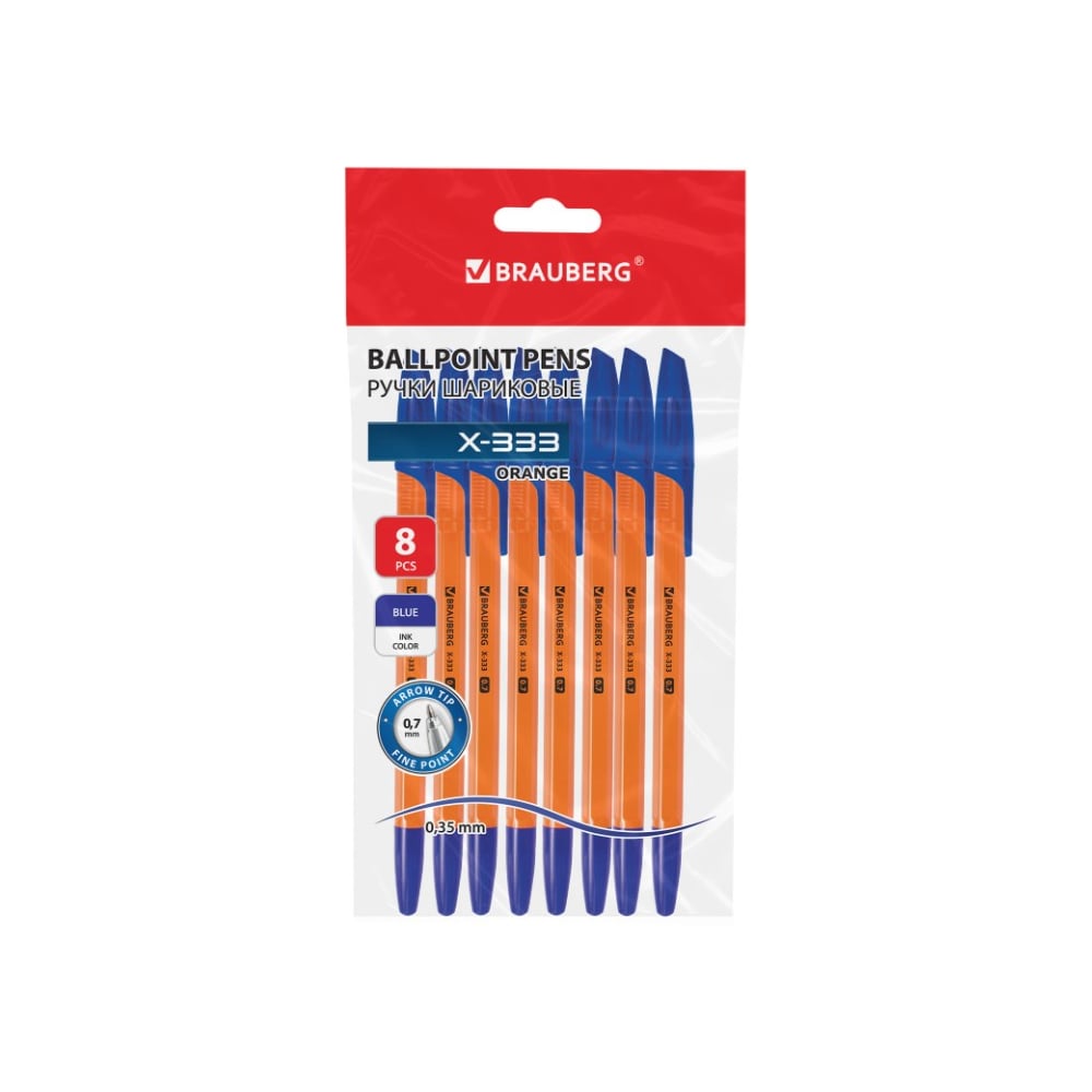 Изображение товара Набор из 8 шариковых ручек BRAUBERG X-333 оранжево-синие 0.7мм