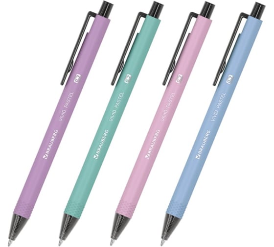 Изображение товара Ручки шариковые BRAUBERG автоматические VIVID PASTEL, СИНИЕ, НАБОР 4 ШТУКИ, линия 0,35 мм, 144408