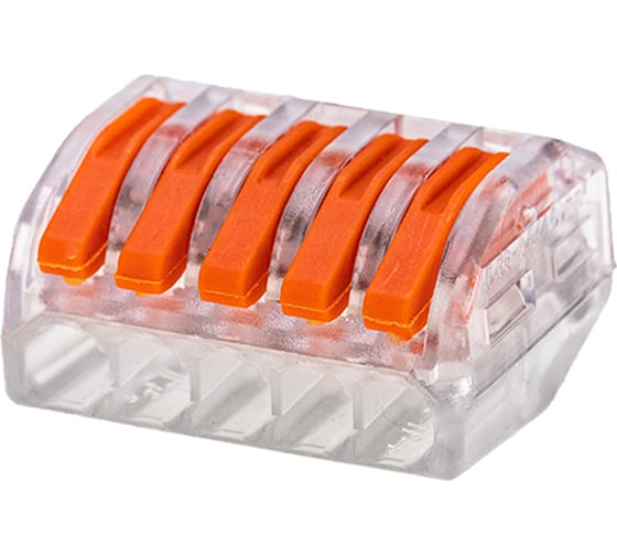 Изображение товара Универсальная клемма REXANT СМК 222-415, 5-проводная, прозрачная, 0,08-2,5/4 мм2, 5 шт. 06-0205-B5