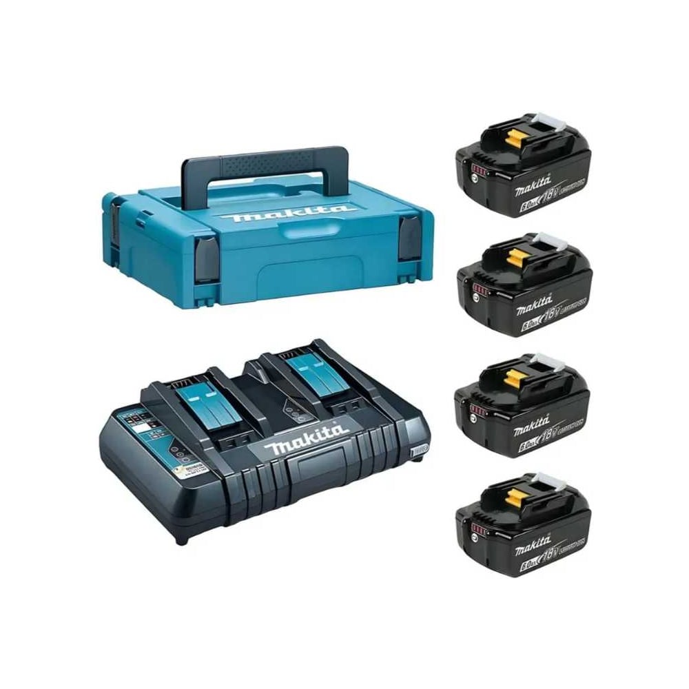 Изображение товара Набор Makita Power Set - 4 аккумулятора и зарядное устройство (4хBL1860B , DC18RD, Кейс MAKPAC тип1) 198091-4