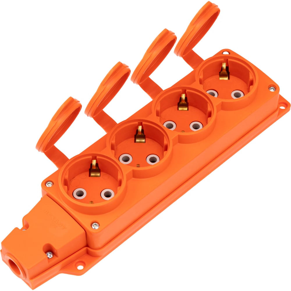 Изображение товара Колодка влагозащищенная REXANT каучуковая 4 гнезда Schuko IP54 16А оранжевая
