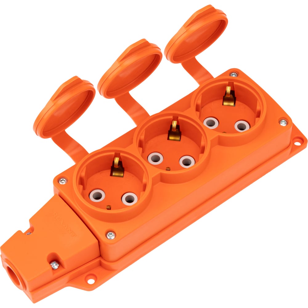 Изображение товара Влагозащищенная колодка REXANT COMPACT IP54 3 гнезда оранжевая