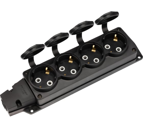 Изображение товара Колодка влагозащищенная REXANT каучуковая 4 гнезда COMPACT с/з 16А IP54 черная 111-224