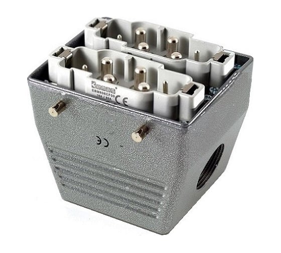 Изображение товара Кожух Emas со штепселем металлический, 12 полюсов, 2 x (4 x 80A + 2 x 16A), боковой ввод (PG 21), IP65 EBM812FU10