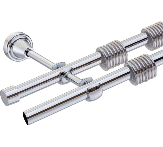 Изображение товара Двойной карниз Peora DIY в коробе, 16 мм, открытый кронштейн, глянцевый хром, 3.0 м, составной 55756