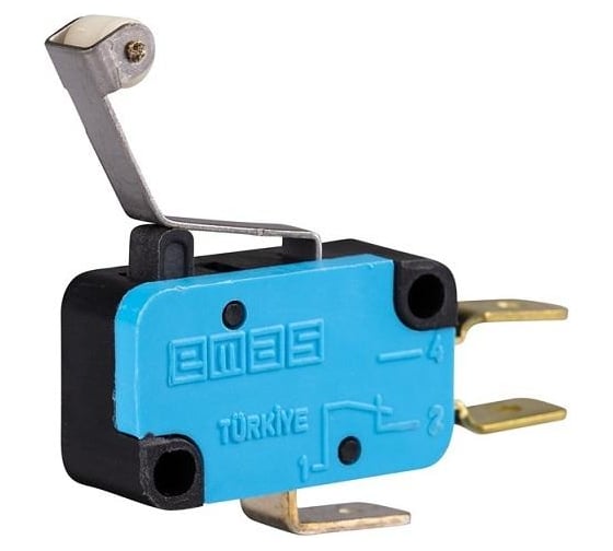 Изображение товара Микровыключатель Emas привод пластиковый роликовый рычаг (1ПК), металлический корпус (250В AC, 10А), IP20 MK1MIP3